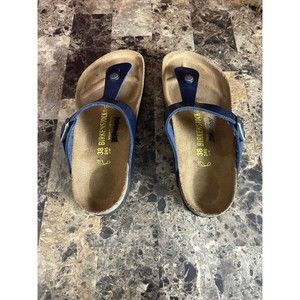 Birkenstock Gizeh Women’s Thong Metallic Blue Cork Birko Flor Sandals